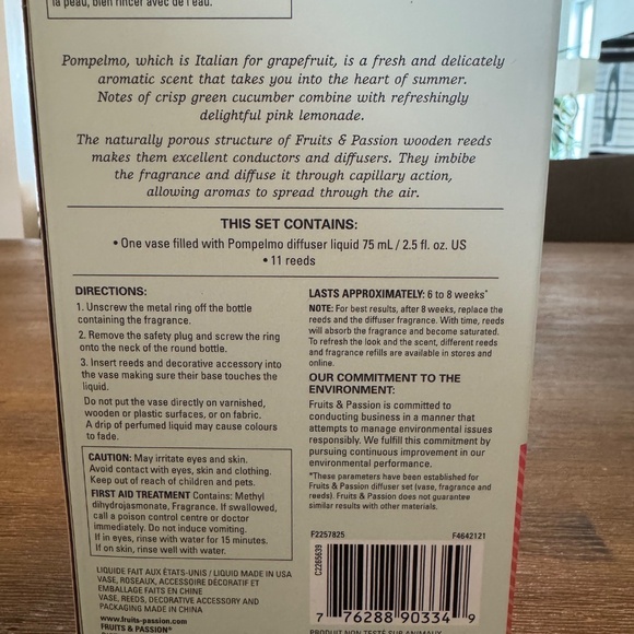 🇨🇦 NWT Fruit et Passion Diffuser Set Pompelmo - Picture 3 of 6